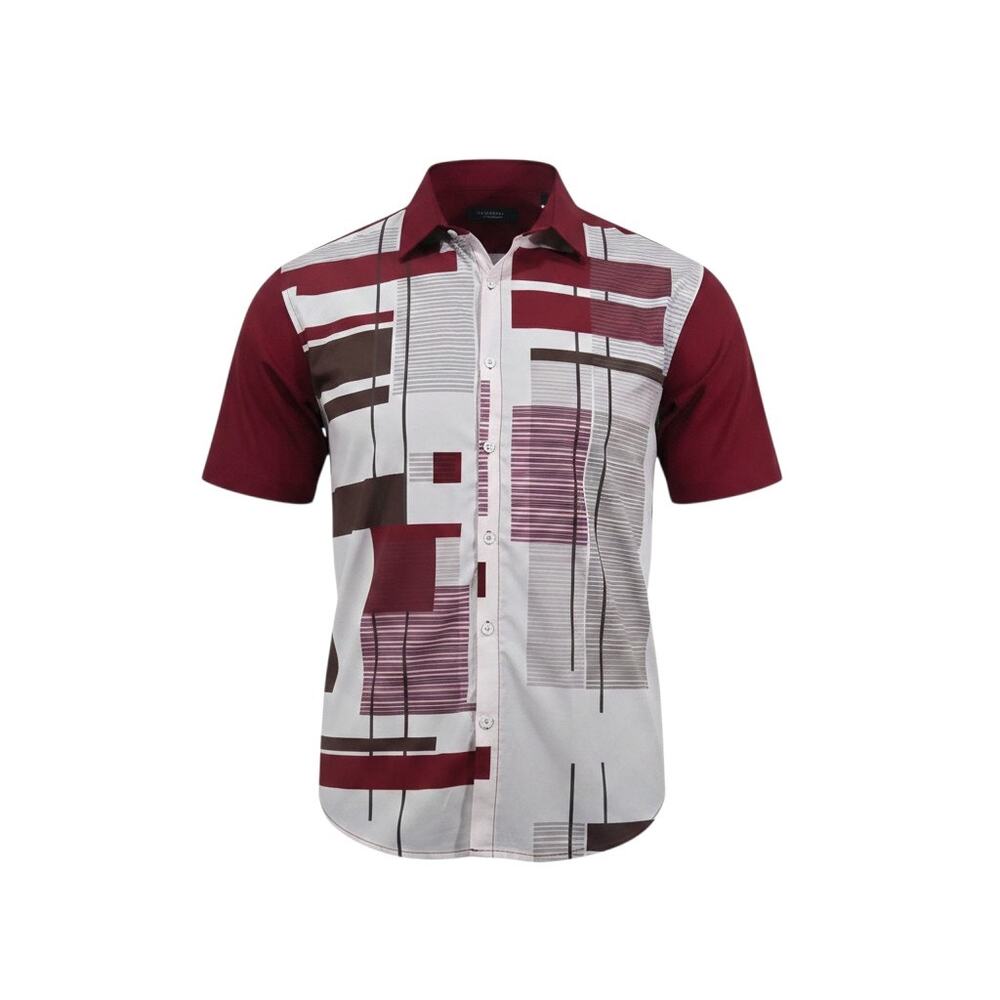 NPNYSY Mens Button Down Shirt 5XL Red White Geometric Short Sleeve